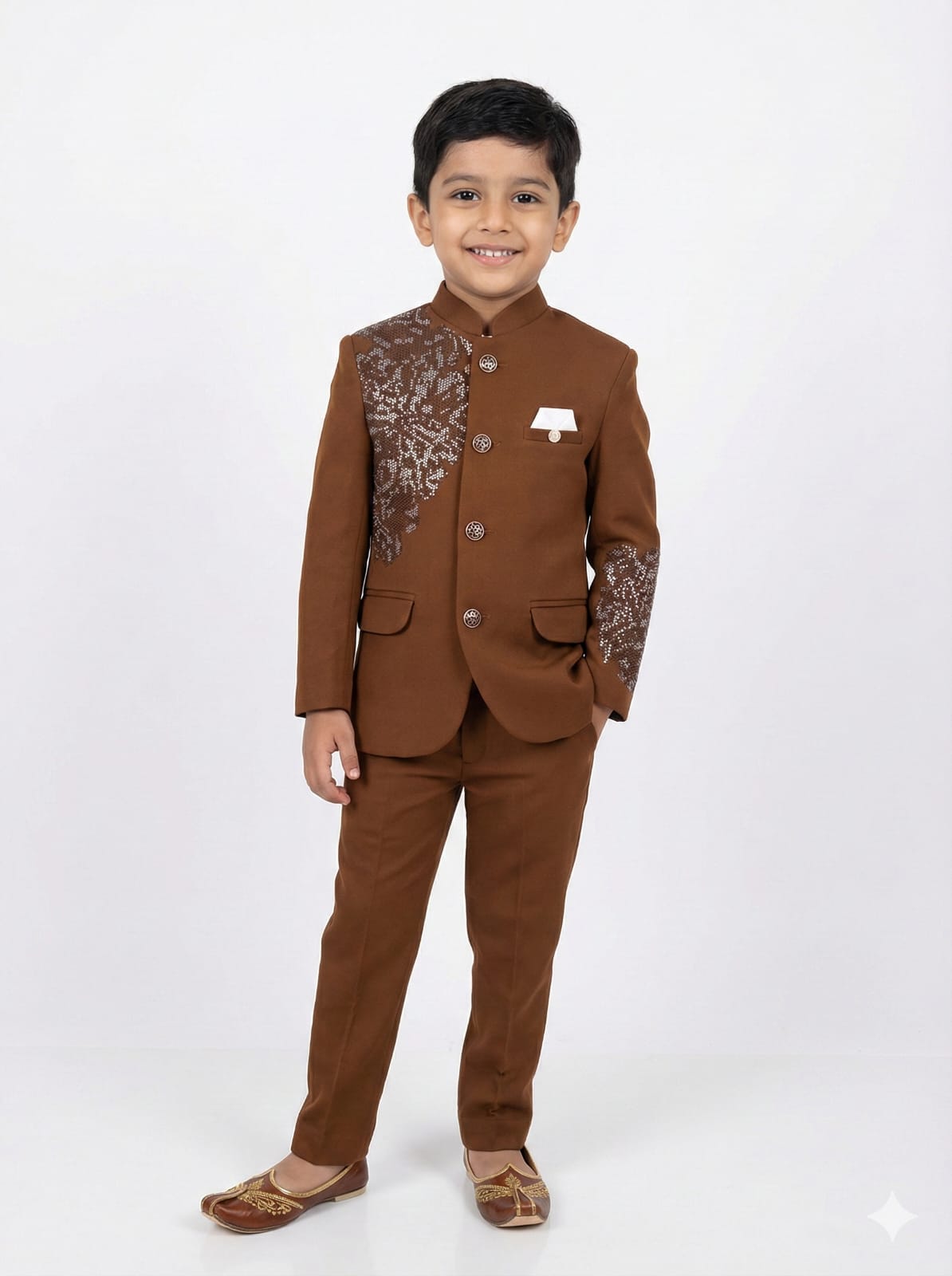 BROWN STONE BEADS JODHPURI SUIT FOR BOYS
