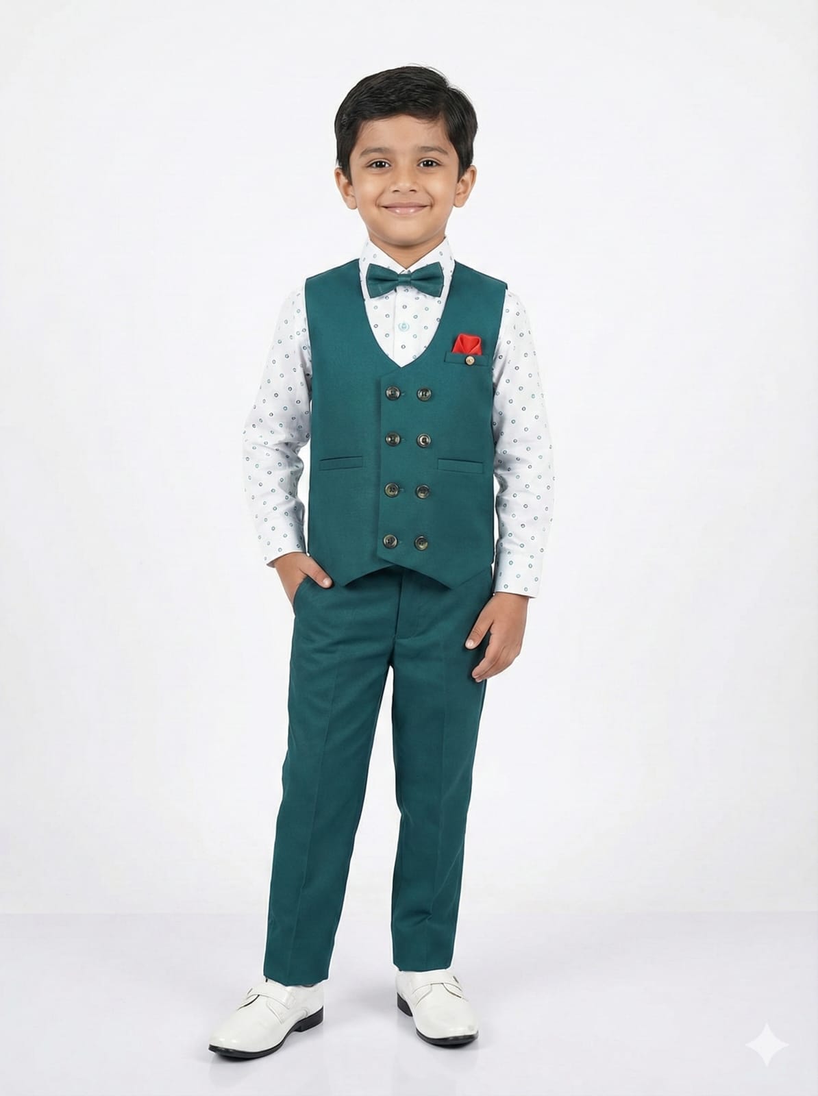 GREEN DOUBLE BUTTON COTY SET PRINTED SHIRT FOR BOYS