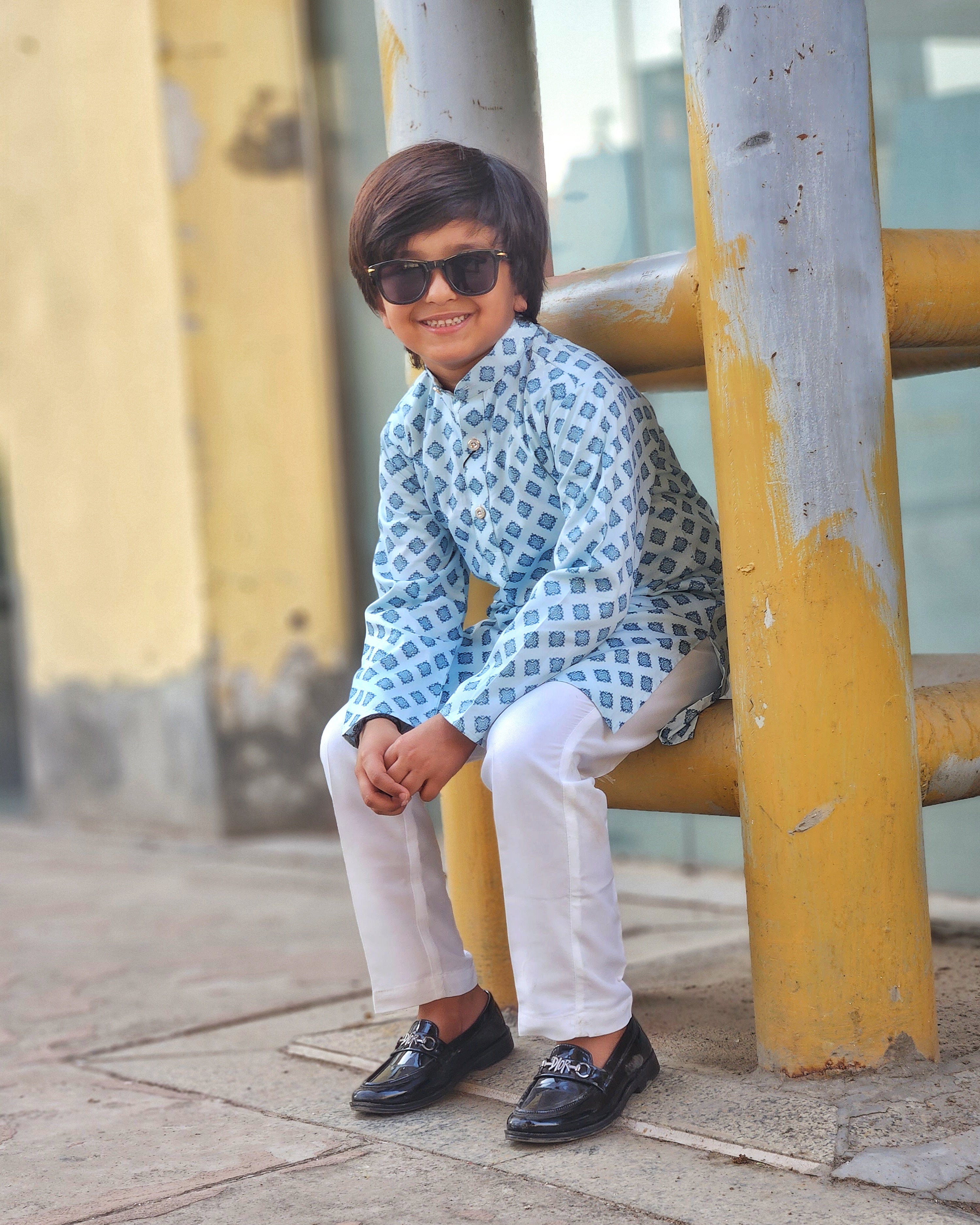 PRINTED COTTON KURTA AND PANT SET FOR BOYS