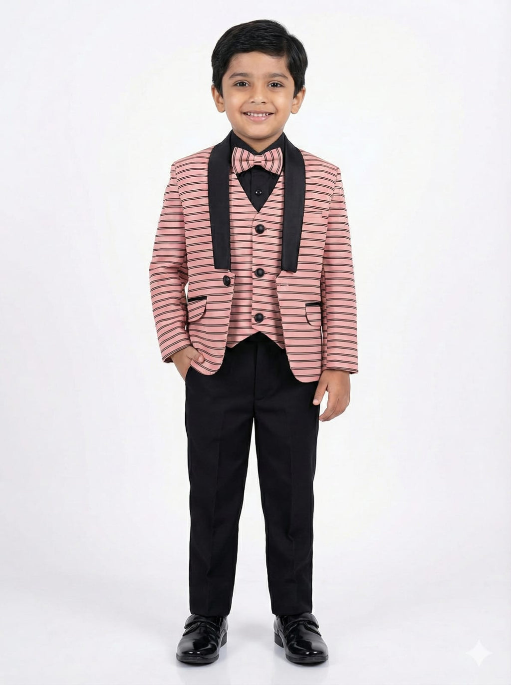 PEACH STRIPES TUEXEDO SUIT FOR BOYS