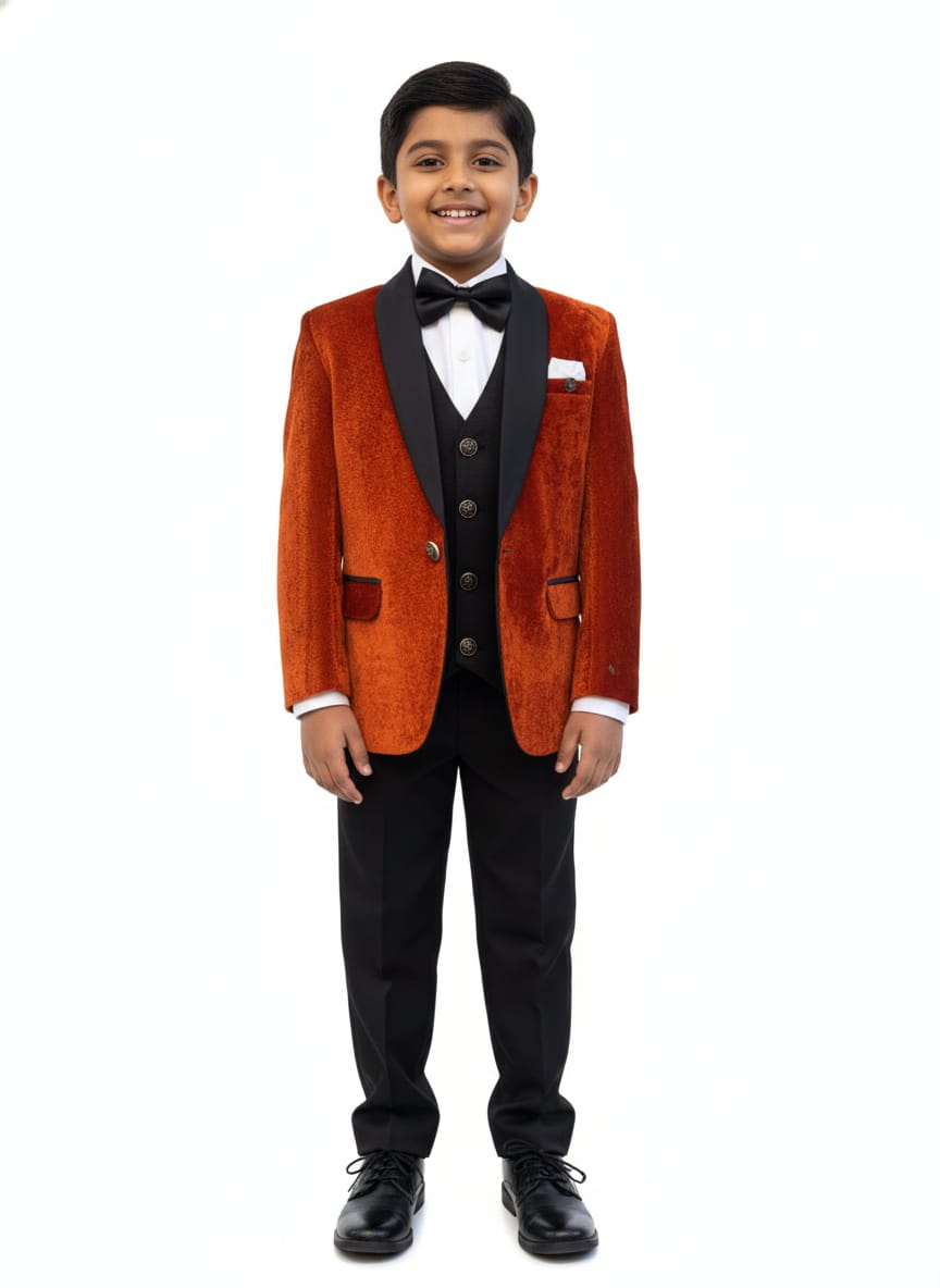 VELVET RUST TUEXEDO BLACK COTY PANT FOR BOYS