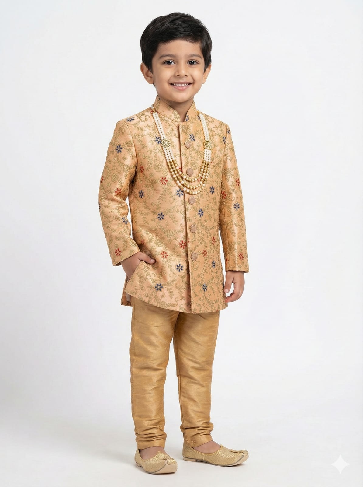 PEACH WEDDING EMBROIDEY SHERWANI FOR BOYS WITH PANTS