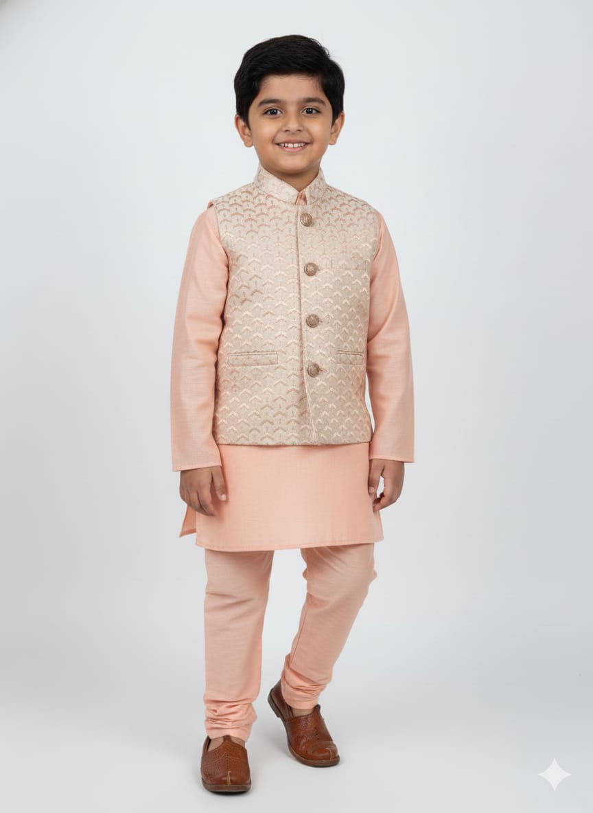 COTTON KURTA PANTS WITH BROCADE COTY FOR BOYS