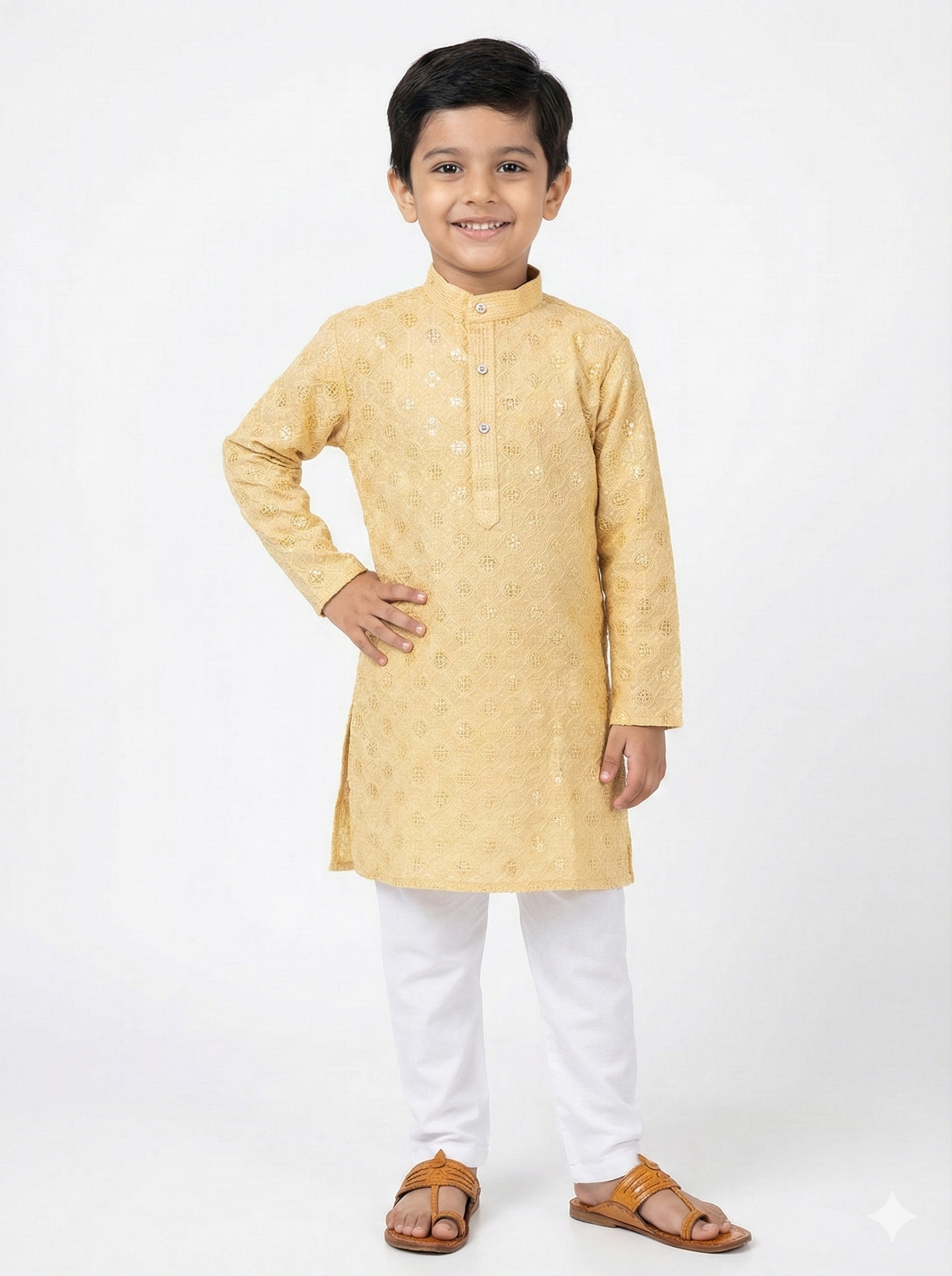 CHANDAN COLOR BOYS CHIKANKARI SCHIFFLI KURTA AND PANT SET