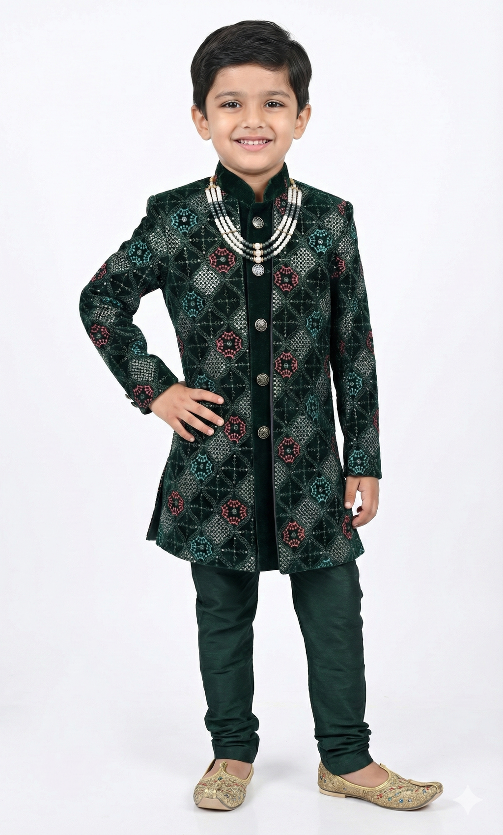 LUXE GREEN VELVET SHRUG INDOWESTERN FOR BOYS