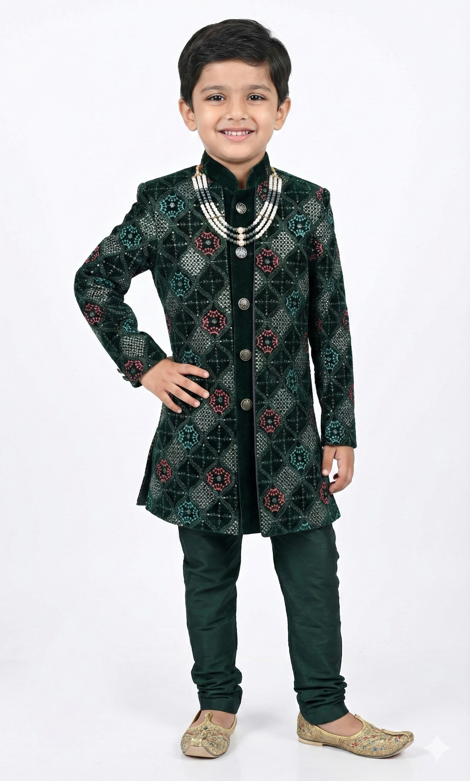 LUXE GREEN VELVET SHRUG INDOWESTERN FOR BOYS