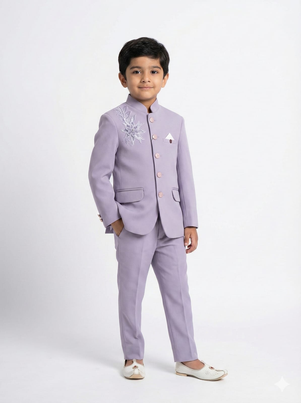 LAVENDER ZARI FLOWER DESIGNER JODHPURI SUITFOR BOYS