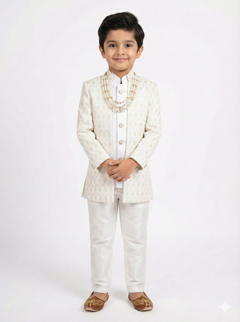 WHITE JACQUARD OPEN INDOWESTERN WITH COTY PANT