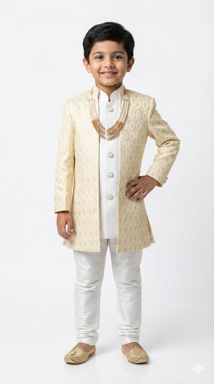 MUSTARD JACQUARD OPEN INDOWESTERN WITH COTY PANT