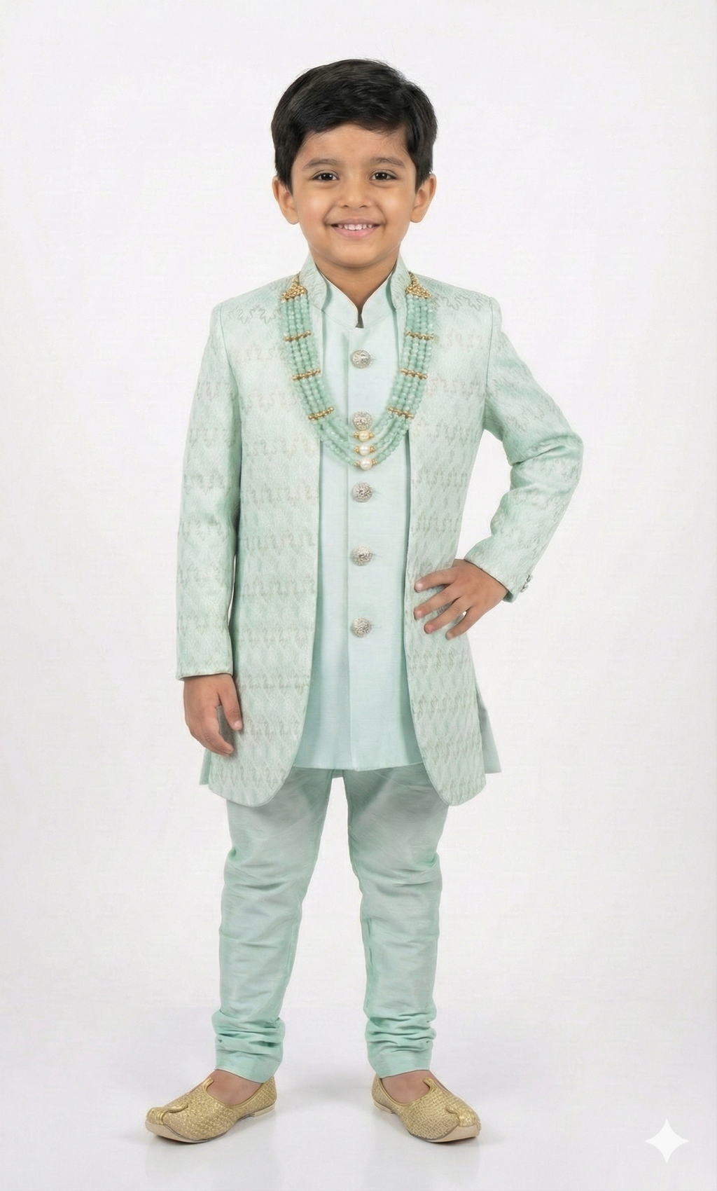 SKY BLUE JACQUARD OPEN INDOWESTERN WITH COTY PANT