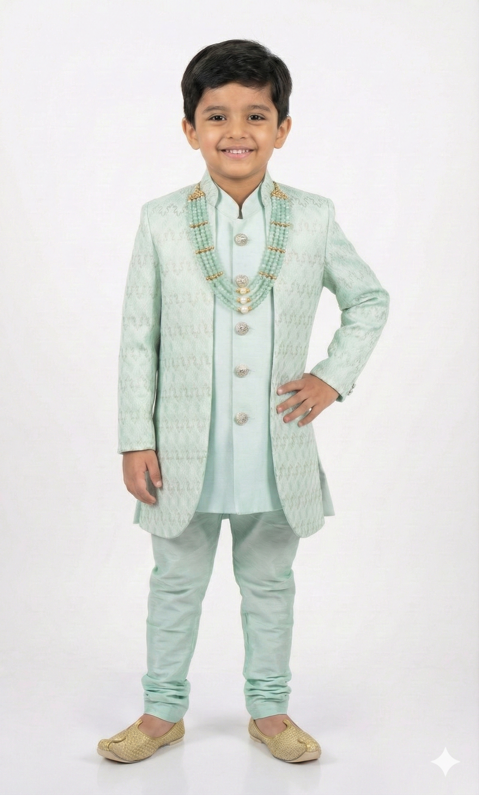 SKY BLUE JACQUARD OPEN INDOWESTERN WITH COTY PANT