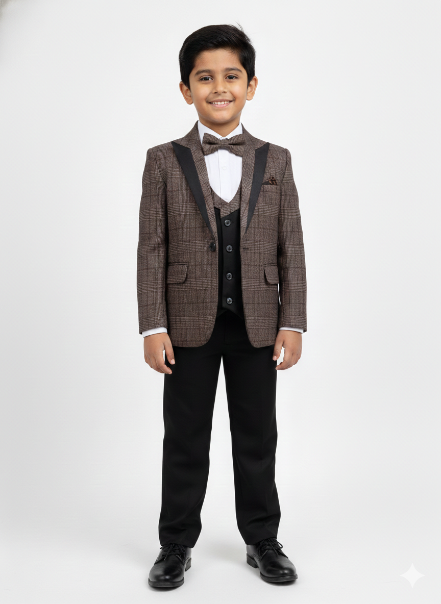 SUITING CHECKS SUIT WITH COTY SET 5 PCS FOR BOYS