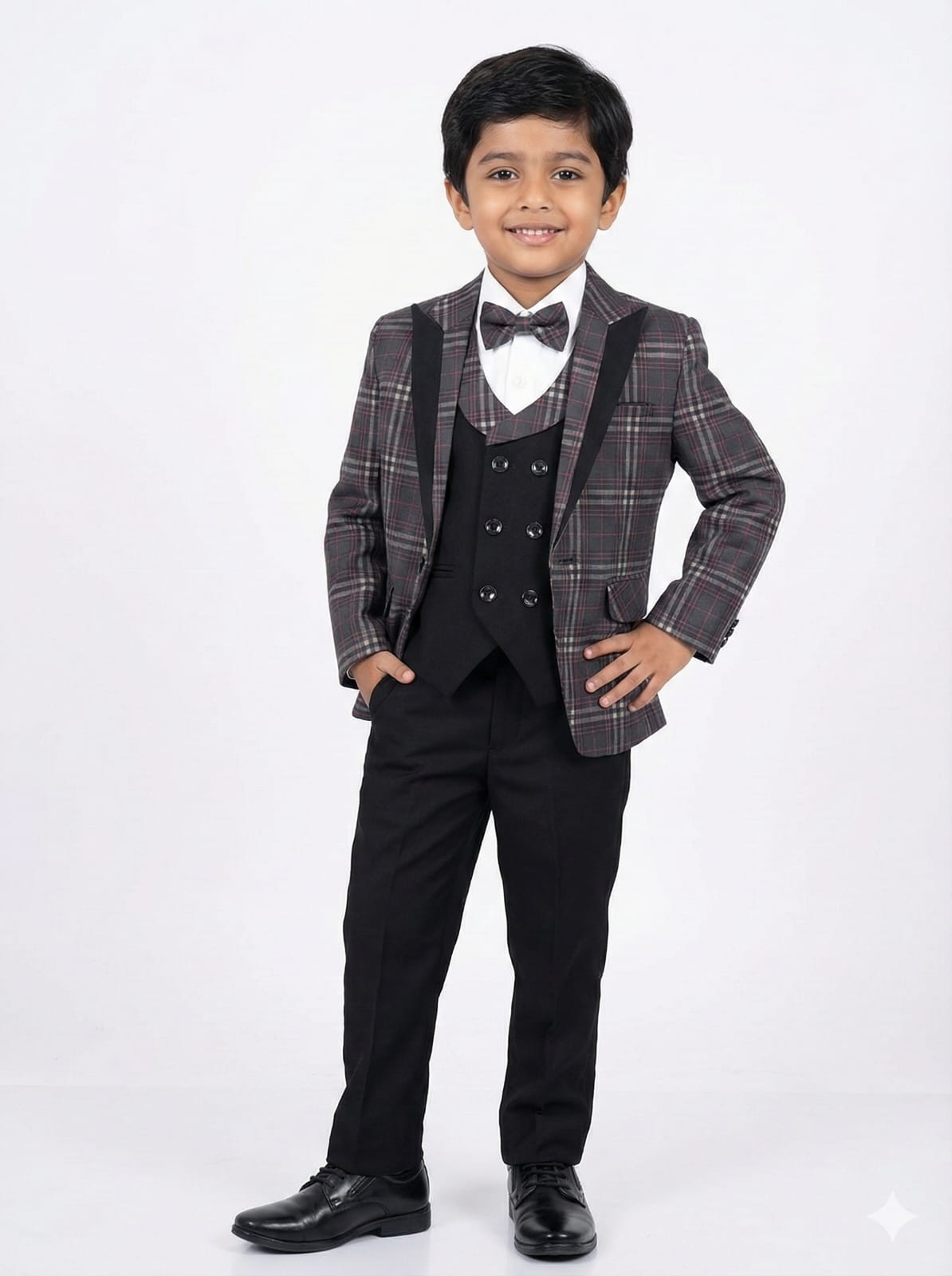 CHECKS LYCRA SUIT DESIGNER WAIST COAT FOR BOYS