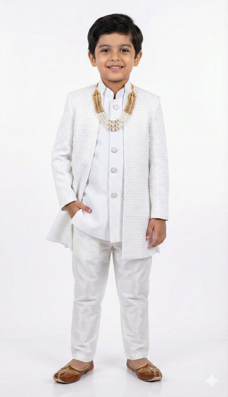 CREAM JACQUARD OPEN INDOWESTERN WITH COTY PANT