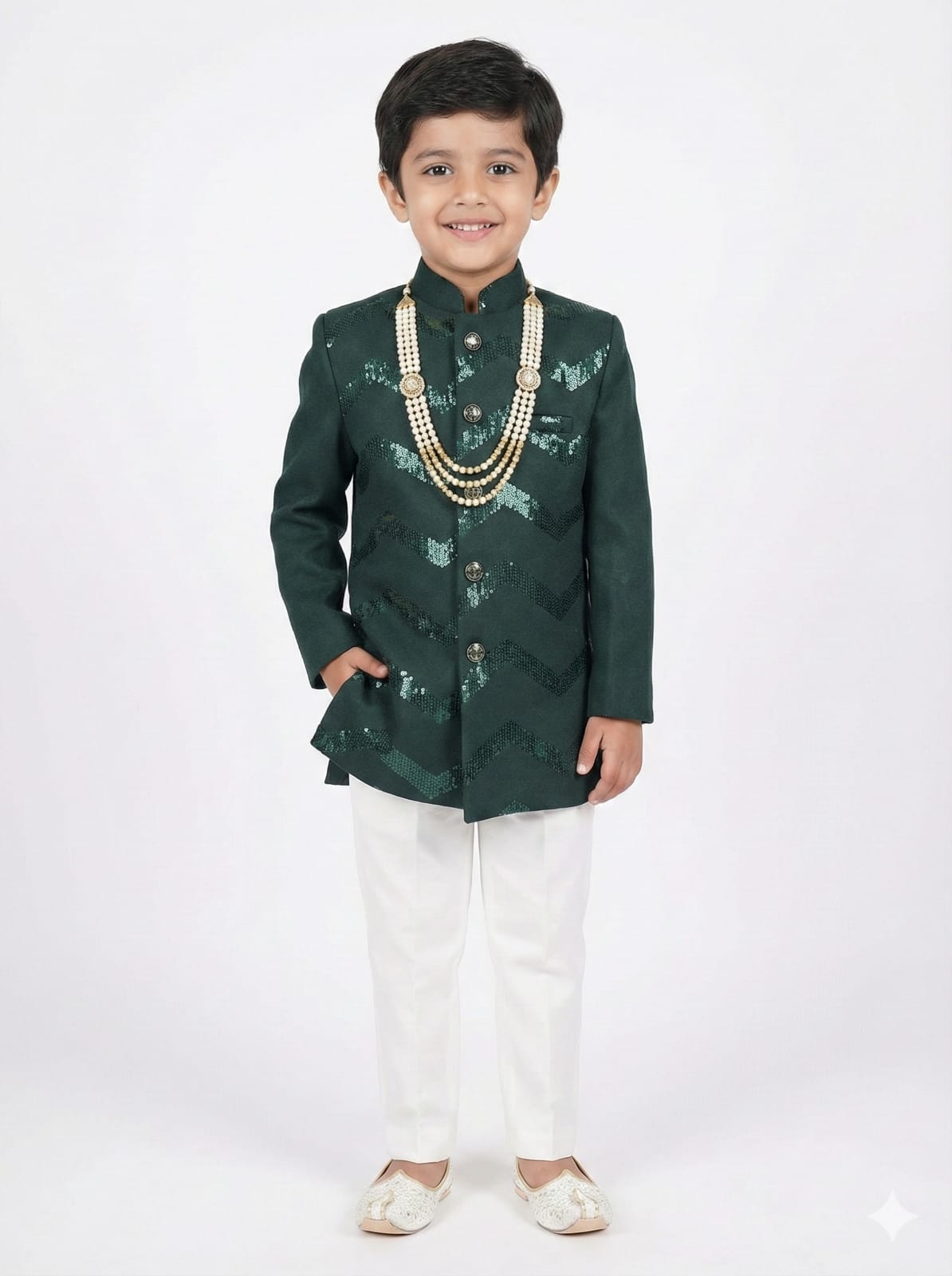 GREEN ZIG ZAG SEQUENCE SUITING TEXTURE INDO