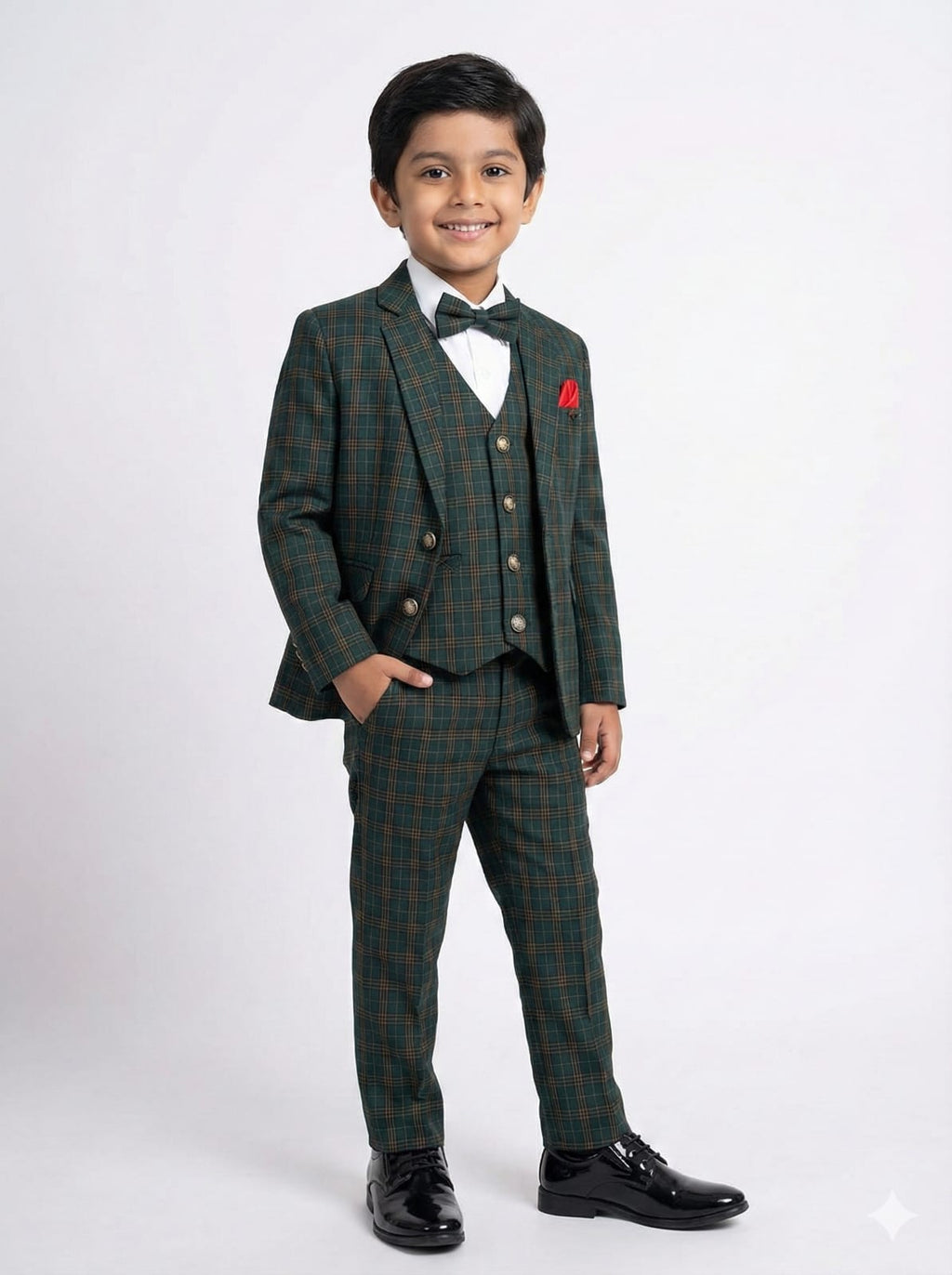 GREEN SUITING CHECKS SUIT WITH COTY BOYS