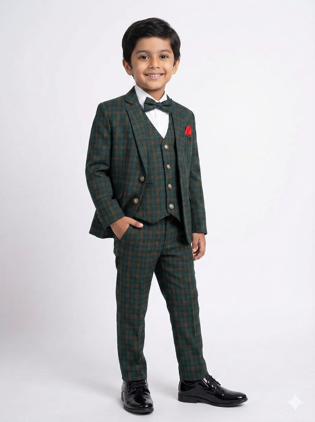 GREEN SUITING CHECKS SUIT WITH COTY BOYS