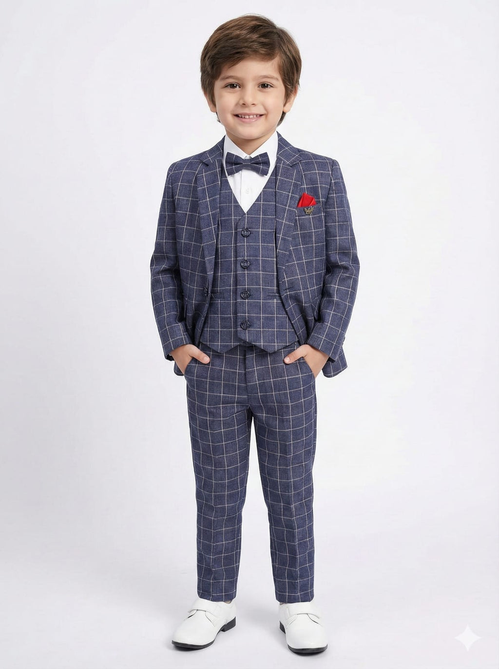 LINEN CHECKS NAVY 5 PCS MATCHING SUIT