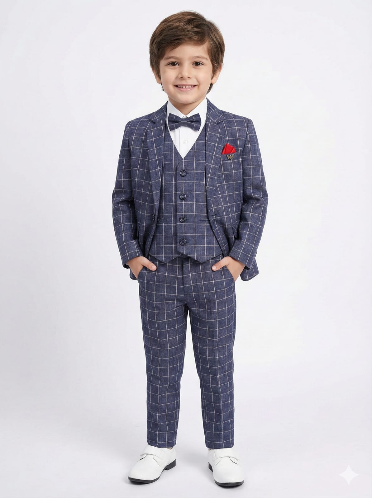LINEN CHECKS NAVY 5 PCS MATCHING SUIT