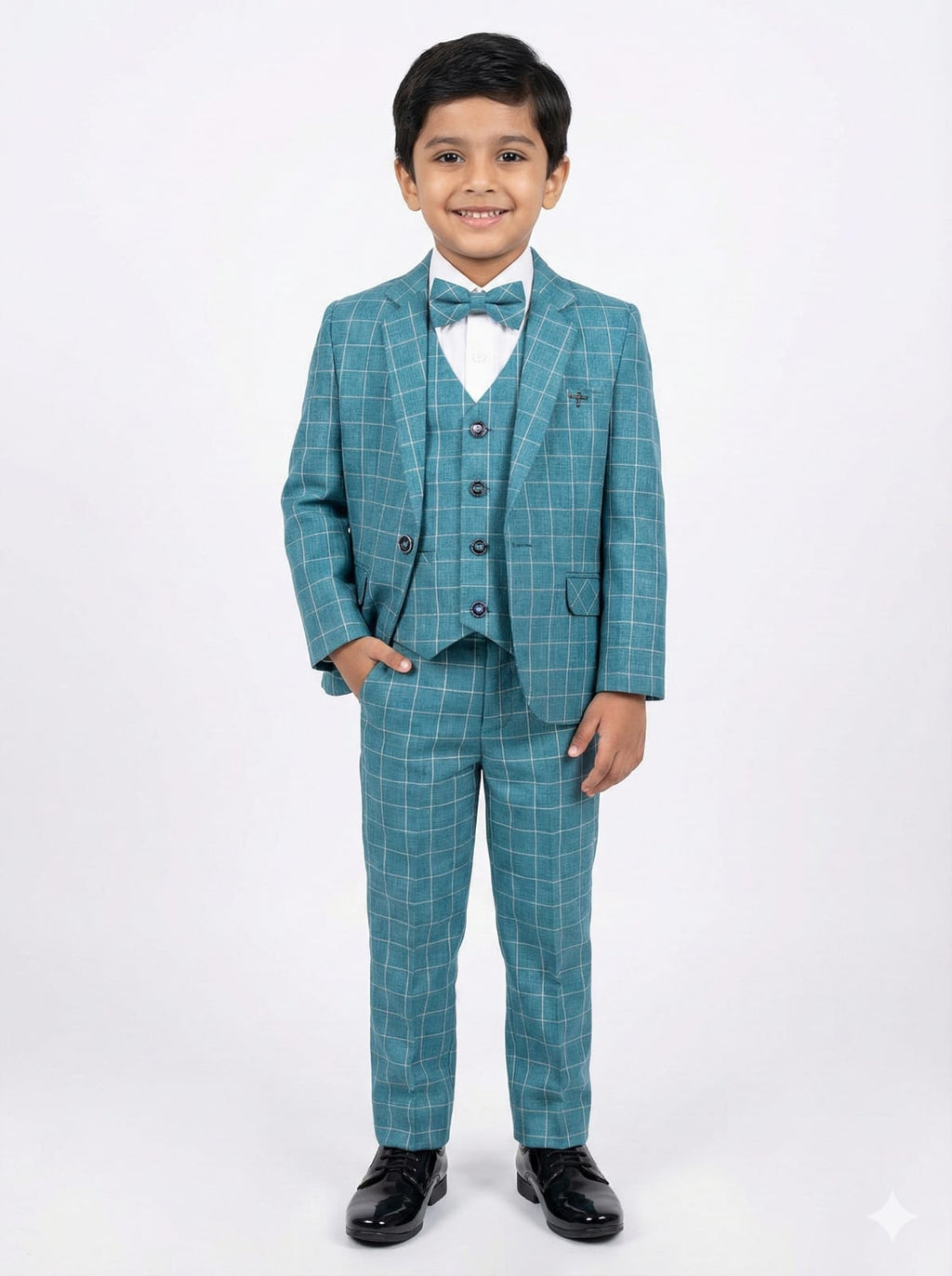 LINEN CHECKS COAT SUIT 5 PCS FOR BOYS