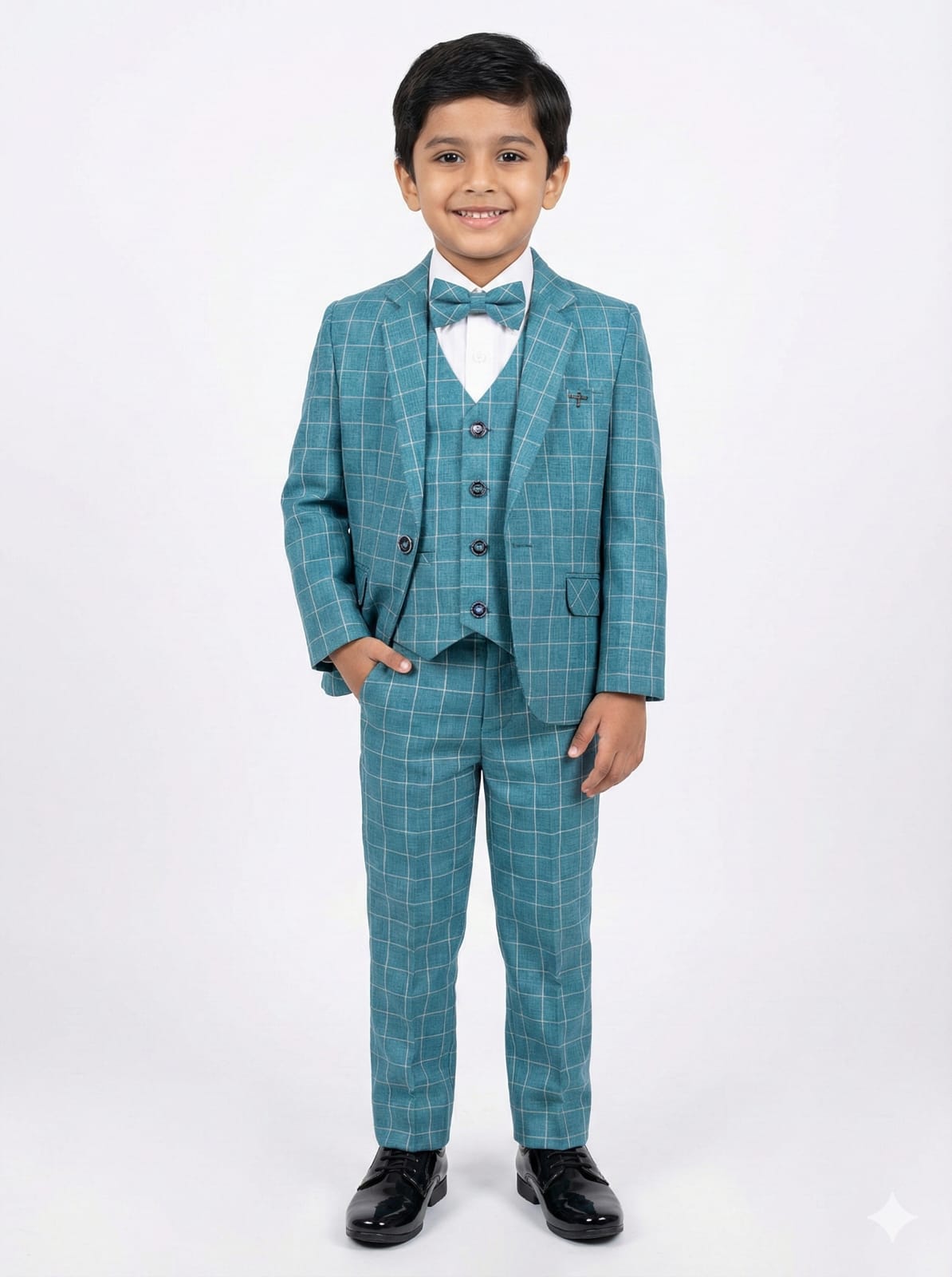 LINEN CHECKS COAT SUIT 5 PCS FOR BOYS