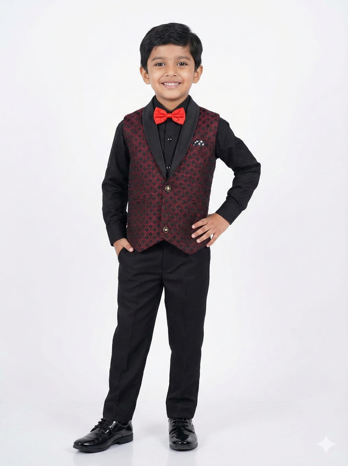 MARRON TEXTURE TUEXEDO JACKET SHIRT FOR BOYS