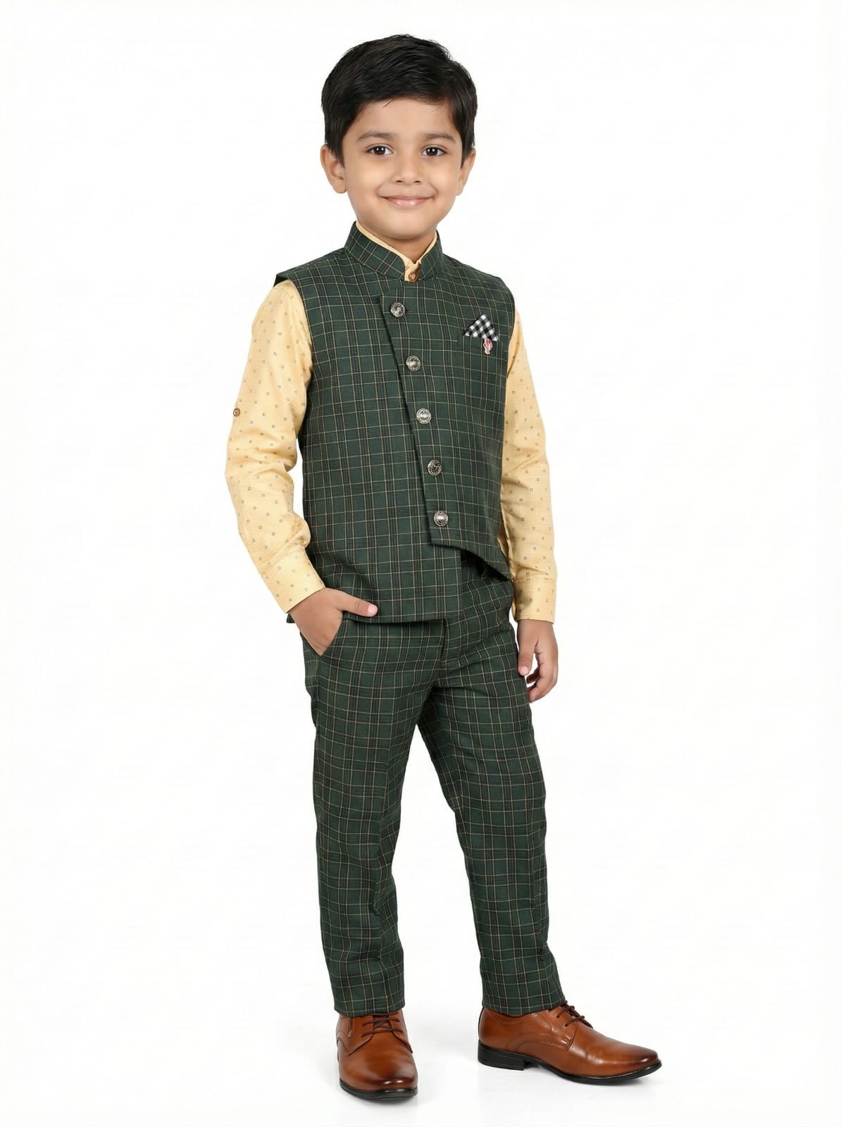 GREEN CHECK COTY SET WITH SHIRT FOR  BOYS