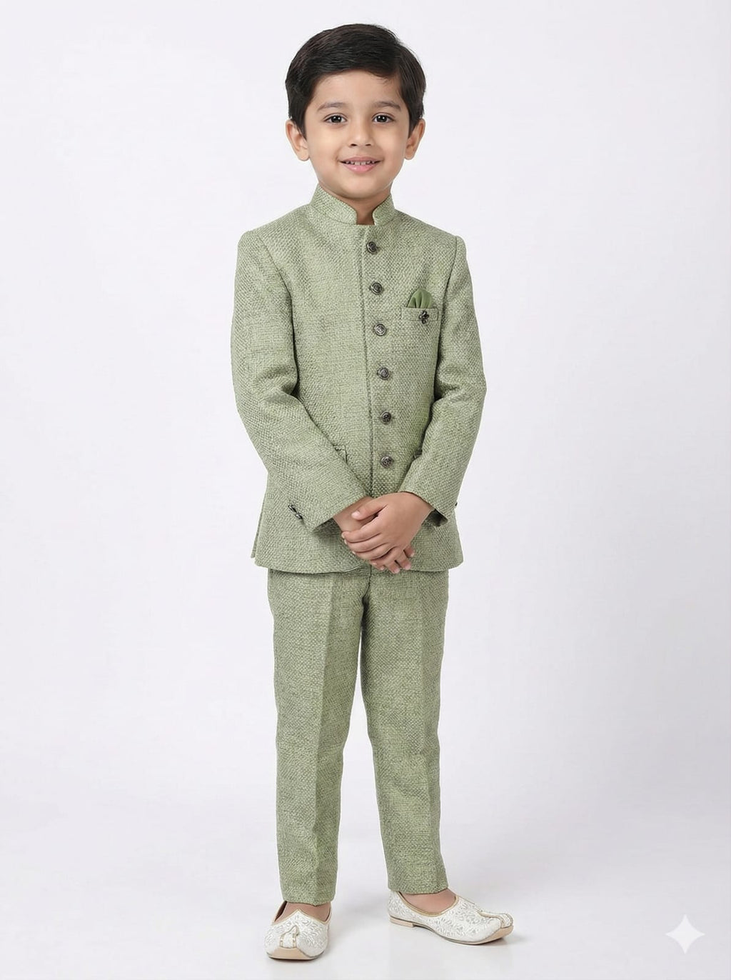 GREEN JUTE TEXTURE JODHPURI WITH PLAIN PANT