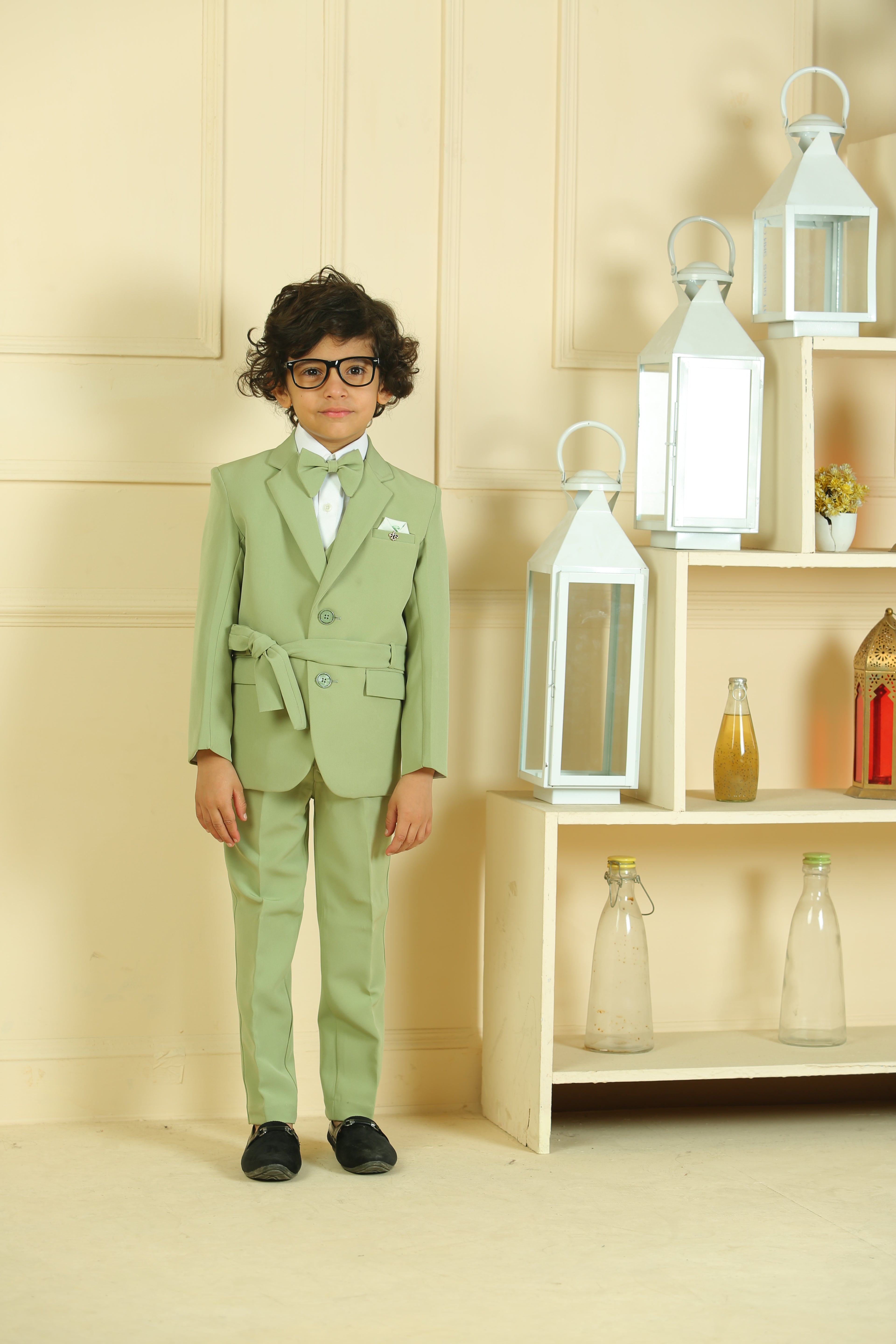 GREEN SUIT WAISTCOAT SET WITH BELT