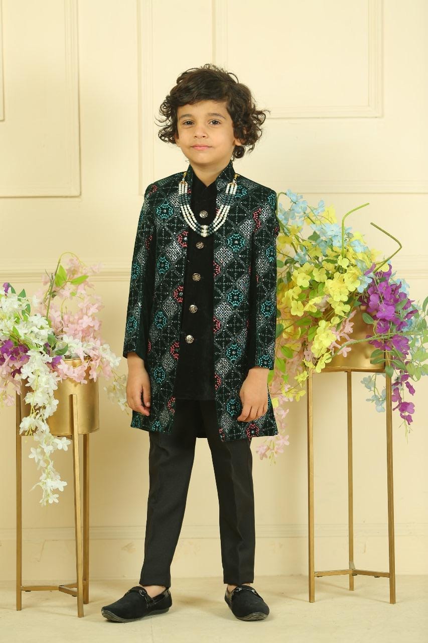 LUXE GREEN VELVET SHRUG INDOWESTERN FOR BOYS