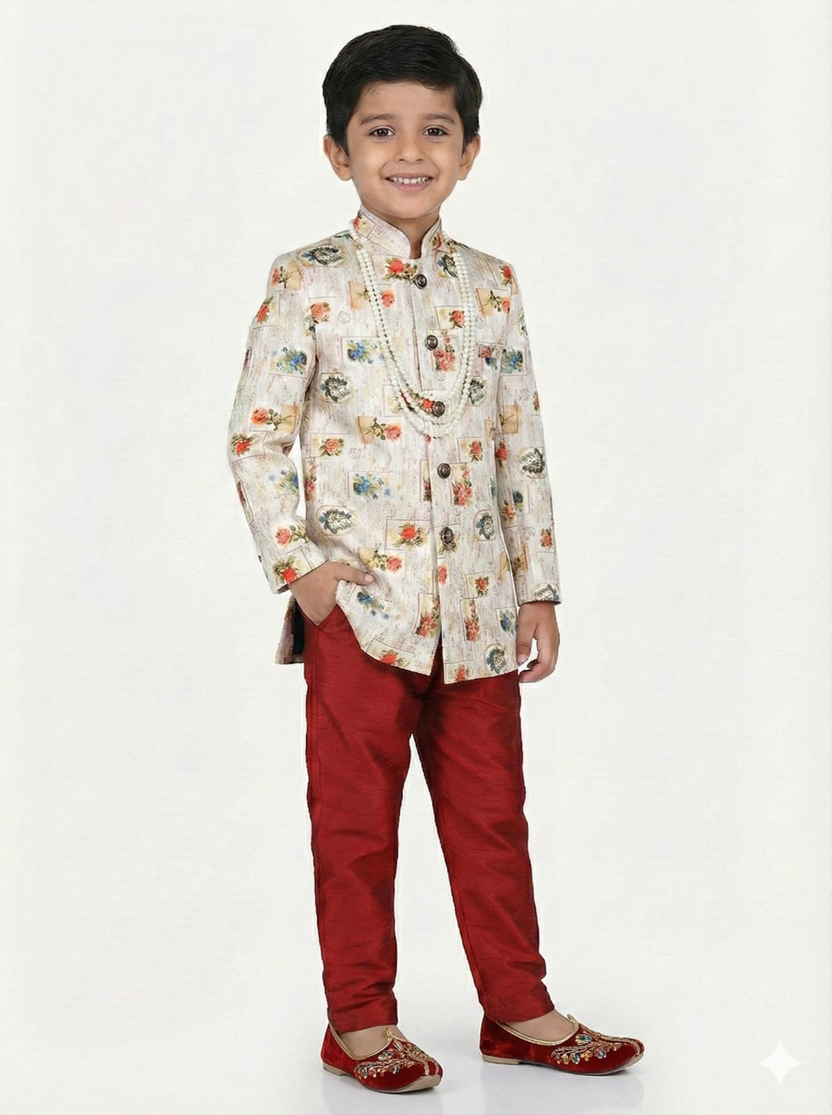 SATTAN FLORAL INDOWESTERN WITH MAROON PANTS