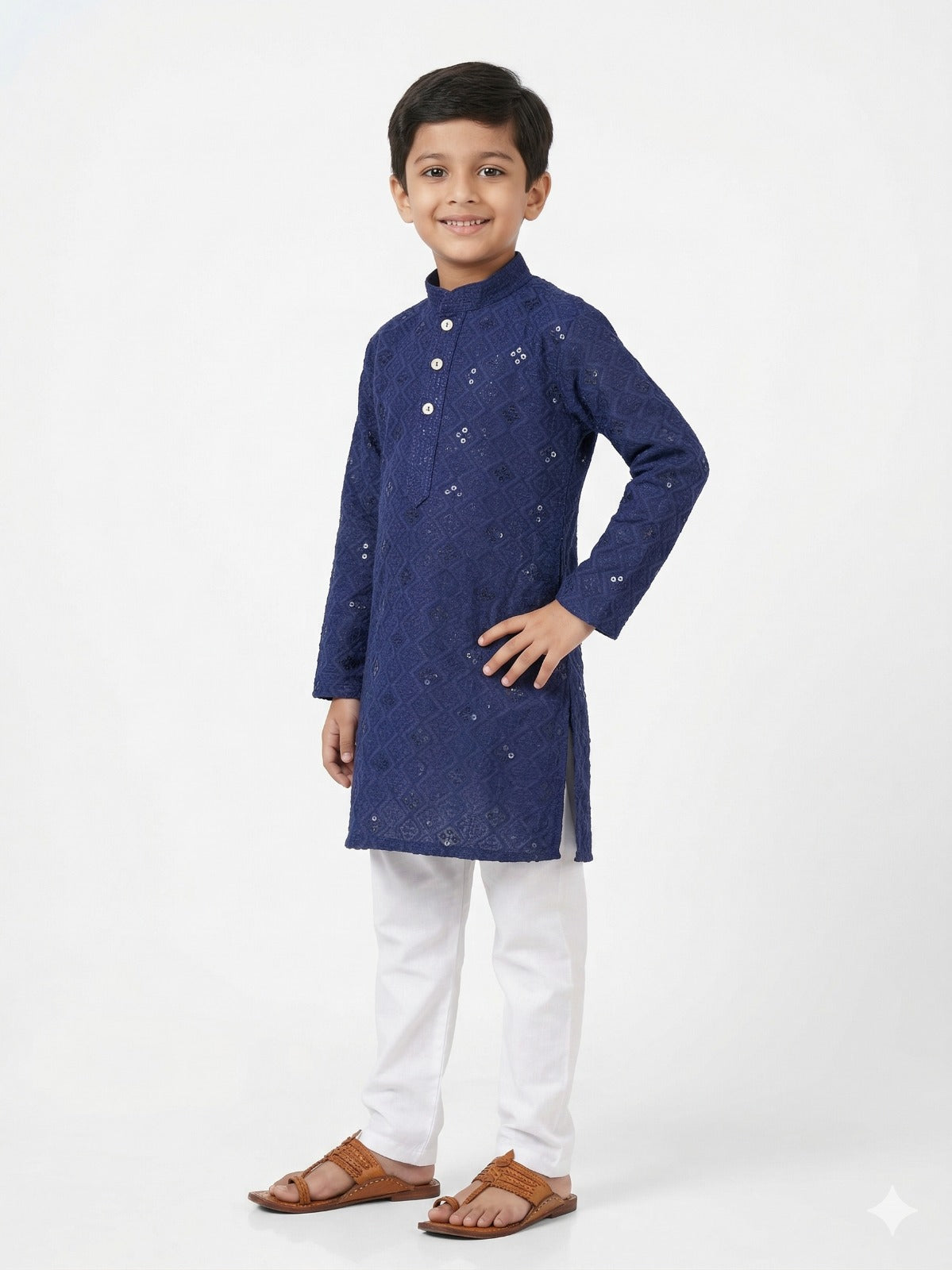 NAVY CHIKANKARI SEQUENCE KURTA PANT SET